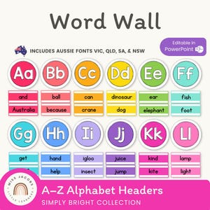 Bright Alphabet Word Wall Classroom Decor, Editable Sight Words Wall Decor Template, Printable Bunting Word Wall Header, Rainbow Wall Decal