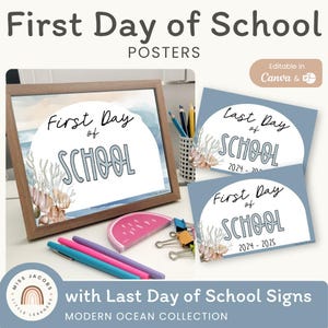 Poster für den ersten und letzten Schultag | Moderne Klassenzimmerdeko im Ozean-Stil | Bearbeitbar