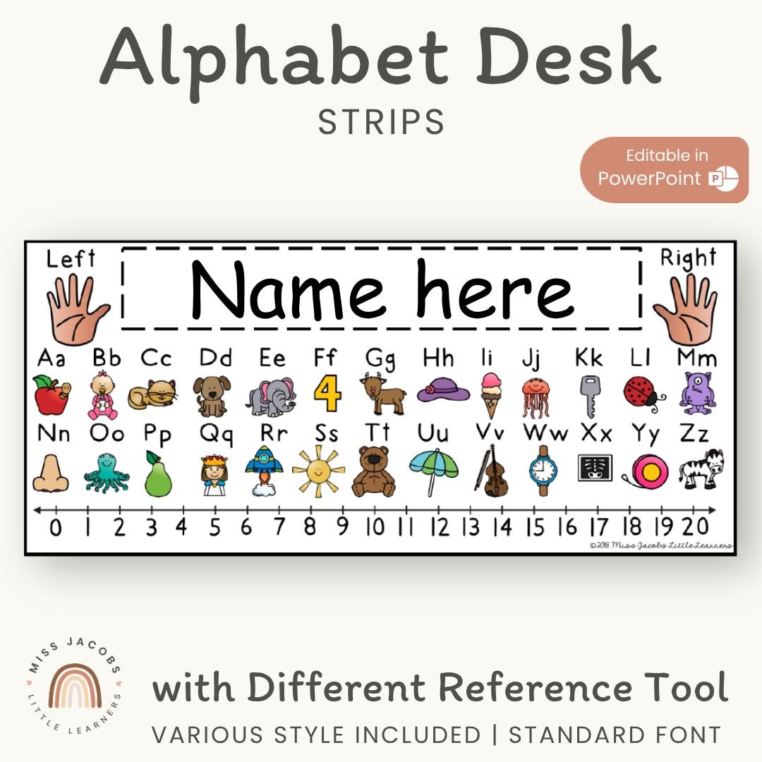 Alphabet Desk Strips With Number Line | Editable Student Name Tags ...