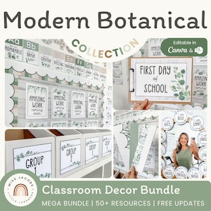 MODERN BOTANICAL Classroom Decor Bundle, Eucalyptus & Botanical Prints Nature Decor Classroom Management, Modern Farmhouse Classroom Theme