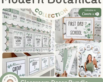 MODERN BOTANICAL Classroom Decor Bundle, Eucalyptus & Botanical Prints Nature Decor Classroom Management, Modern Farmhouse Classroom Theme