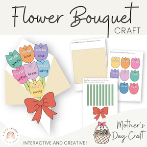 Tulpenbloemboeket Moederdag, afdrukbare aandenken schrijfactiviteit voor kinderen, cadeau voor moeder, kleuterschool tot basisonderwijs DIY