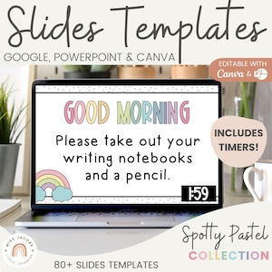 Daily Morning Meeting Slides for Teachers Spotty Pastels, Editable Google Slides & PowerPoint Templates with Timers, Morning Agenda Slides