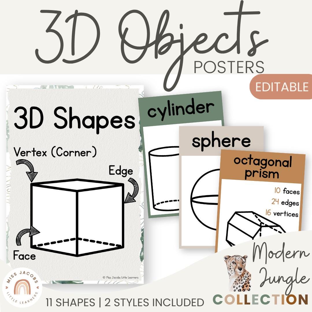 Earthy 3D Shape Posters, Modern Jungle Classroom Shape Display ...