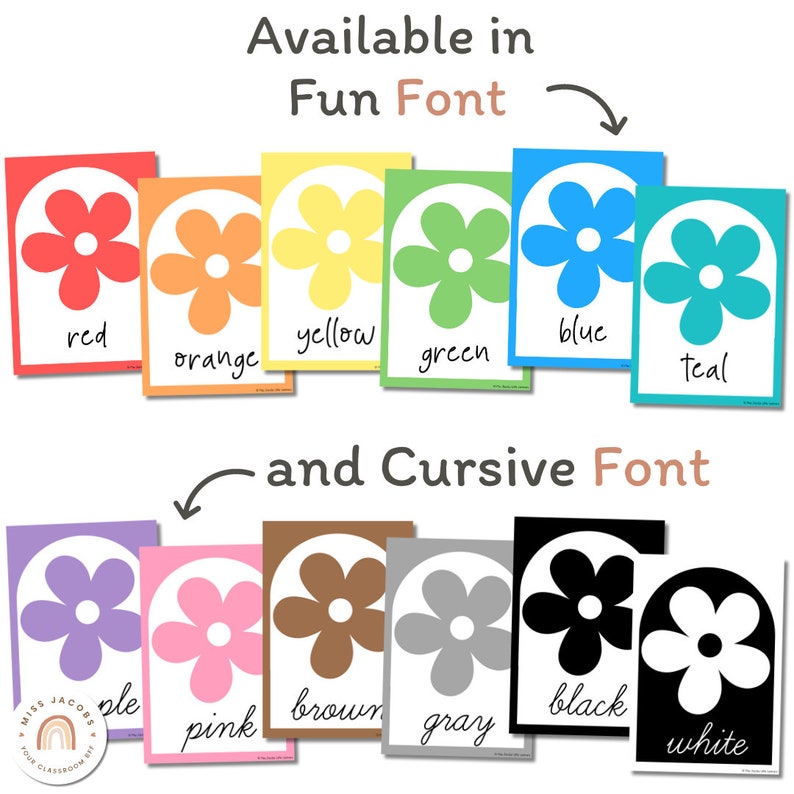 Color Posters | Daisy Gingham Pastels Classroom Decor | Editable - Etsy