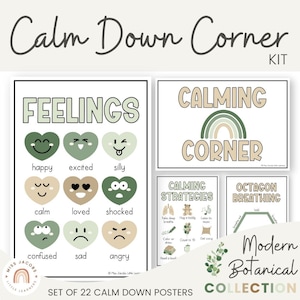 Botanical Calm Down Corner Posters, Calm Down Kit, Calm Therapy Poster, Self Regulation Feelings Chart, Printable Emotions Charts for Kids
