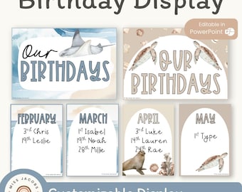 Birthday Display | Modern Ocean Classroom Decor | Editable