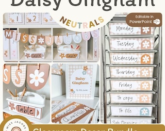 Daisy Gingham Classroom Decor Bundle | Editable