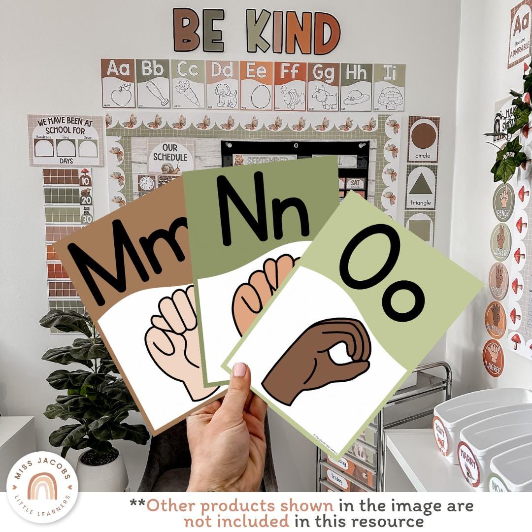 Woodland ASL Alphabet Posters A–Z, Editable Sign Language Classroom ...