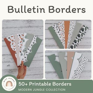 Bulletin Board Borders | Modern Jungle Classroom Decor | Printable Scalloped & Straight Edge Borders