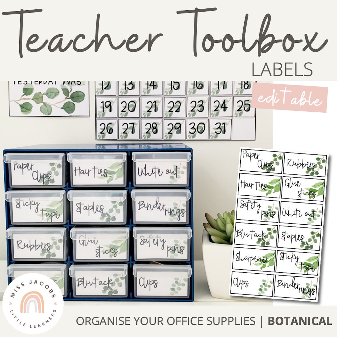BOTANICAL Teacher Toolbox Labels Editable Modern Farmhouse Classroom