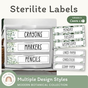 Editable Classroom Labels, Modern Botanical Name & Supply Tags, Tray, Drawer, IKEA, Sterilite Label Set, Calm Eucalyptus Decor