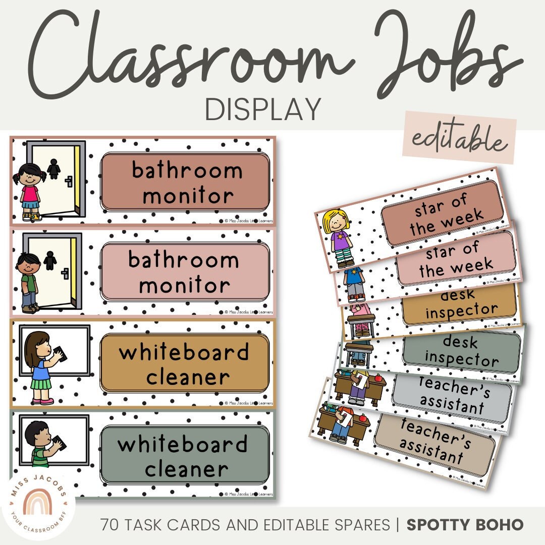 Classroom Job Display SPOTTY BOHO Editable Etsy