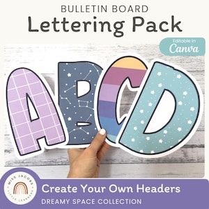 Dreamy Space Bulletin Board Letters and Numbers: Pastel Lettering Pack Classroom Decor (Printable & Editable)