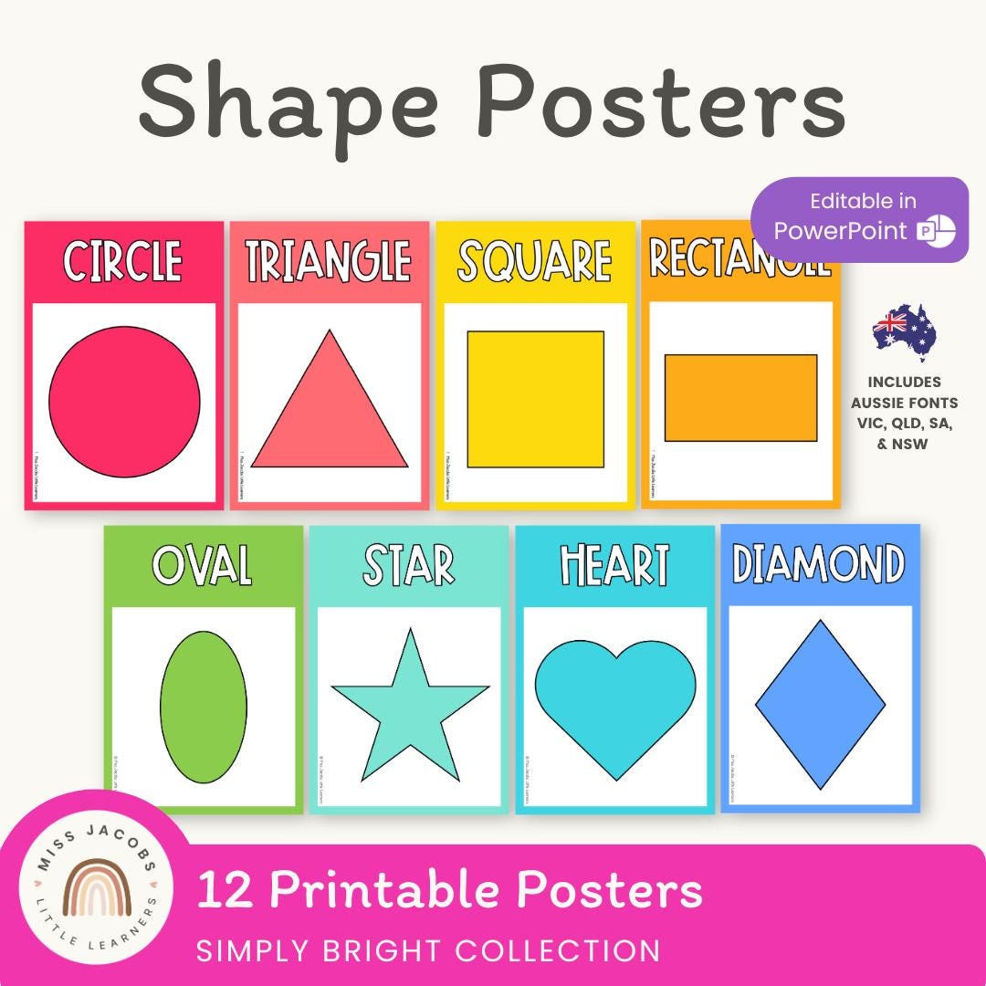 Shape Posters | Modern Simple Brights | Rainbow Classroom Decor ...