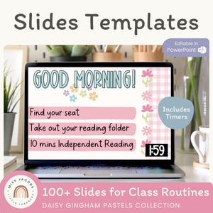 Morning Meeting Slides | Google Slides with Timers | Daisy Gingham Pastels Classroom Decor | Editable