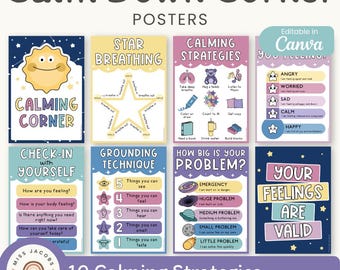 Calm Down Corner Posters: Dreamy Space SEL  Regulation Techniques, Coping Strategies Kit (Printable & Editable)