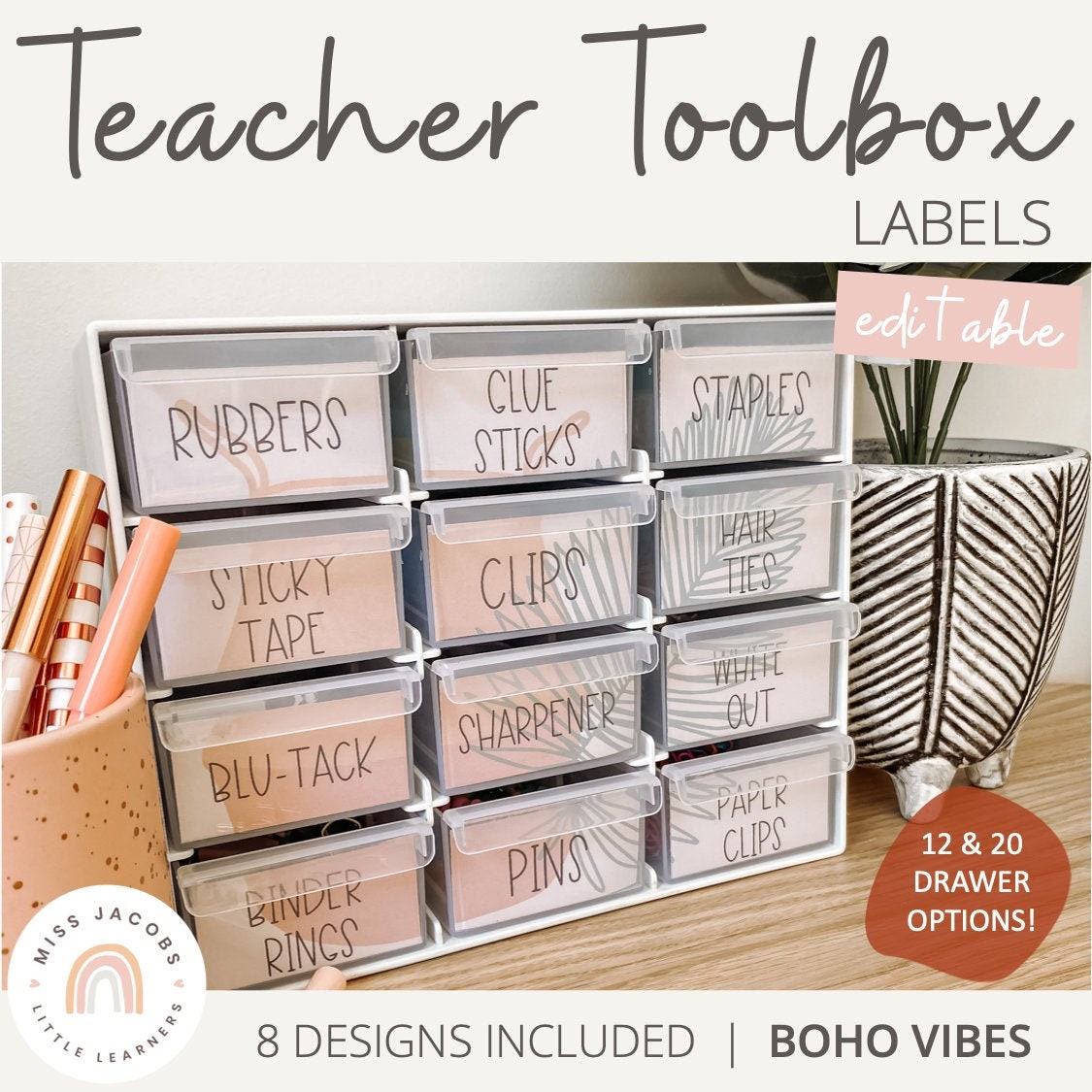 BOHO VIBES Teacher Toolbox Labels | Editable | Desert Neutral Classroom Decor