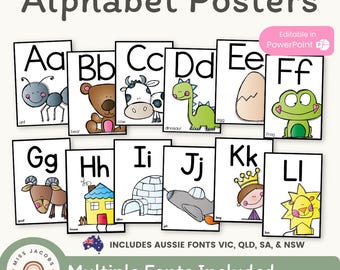 Cute Alphabet Posters | Calming Modern Classroom Decor | Animal Alphabet posters | cute clipart |