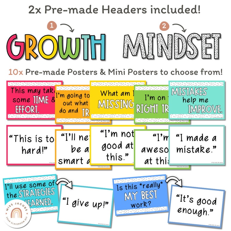 SPOTTY BRIGHTS Growth Mindset Posters | Rainbow Classroom Decor ...