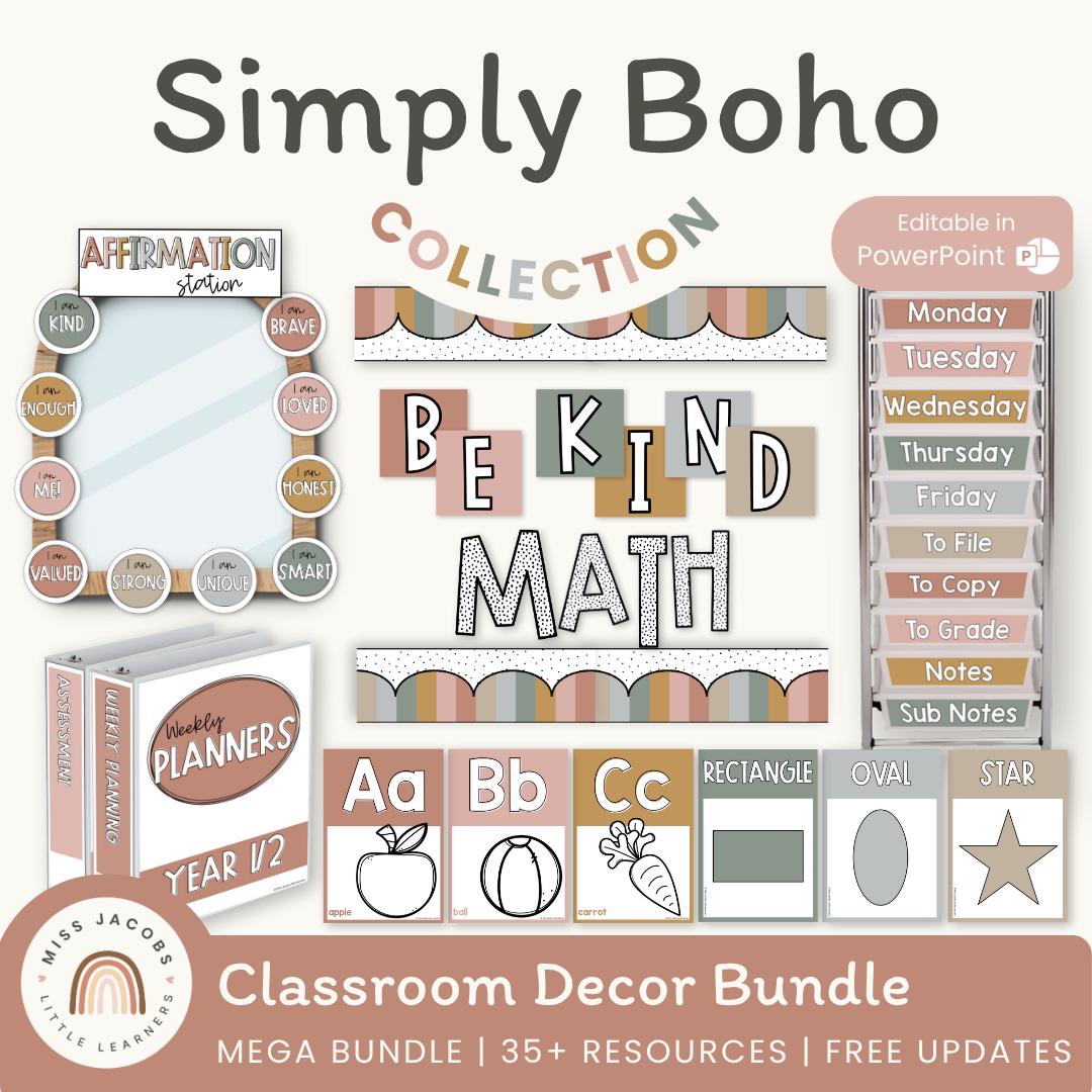 SIMPLE BOHO Classroom Decor BUNDLE | Neutral Boho Decor - Etsy