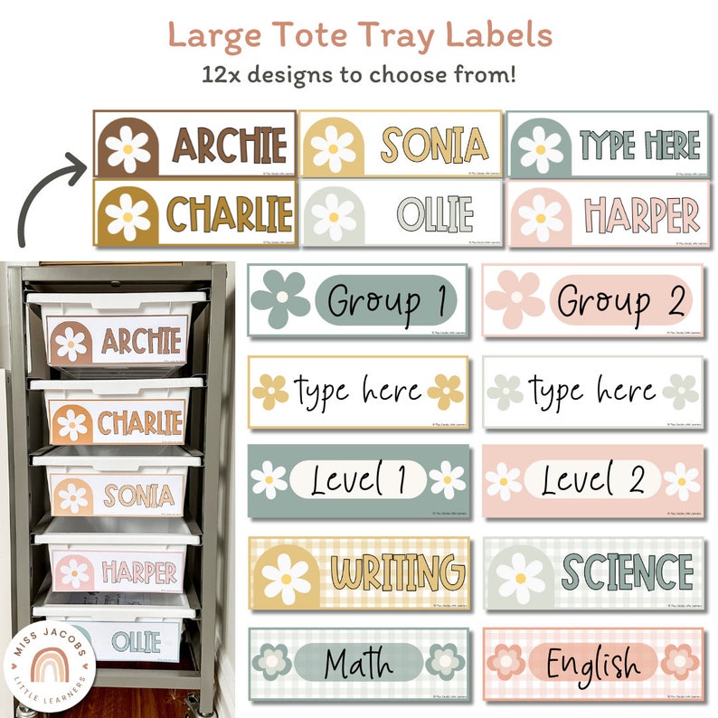 Classroom Supply Labels and Student Name Tags Bundle | Daisy Gingham ...