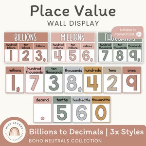 NEUTRAL Place Value Display | NEUTRAL BOHO Color Palette | Neutral Classroom Decor