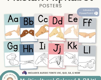 Modern Rainbow Auslan Alphabet Posters: Calm Colours Australian Sign Language Display (Printable & Editable)