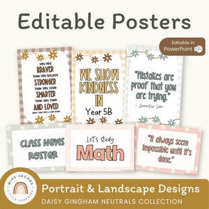 Editable Classroom Posters  | Daisy Gingham Neutrals Classroom Decor