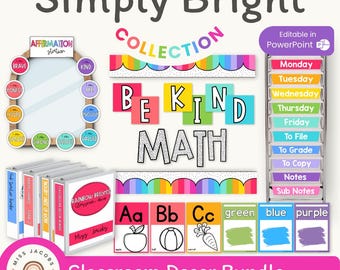 Simple Brights Classroom Decor Bundle | EDITABLE