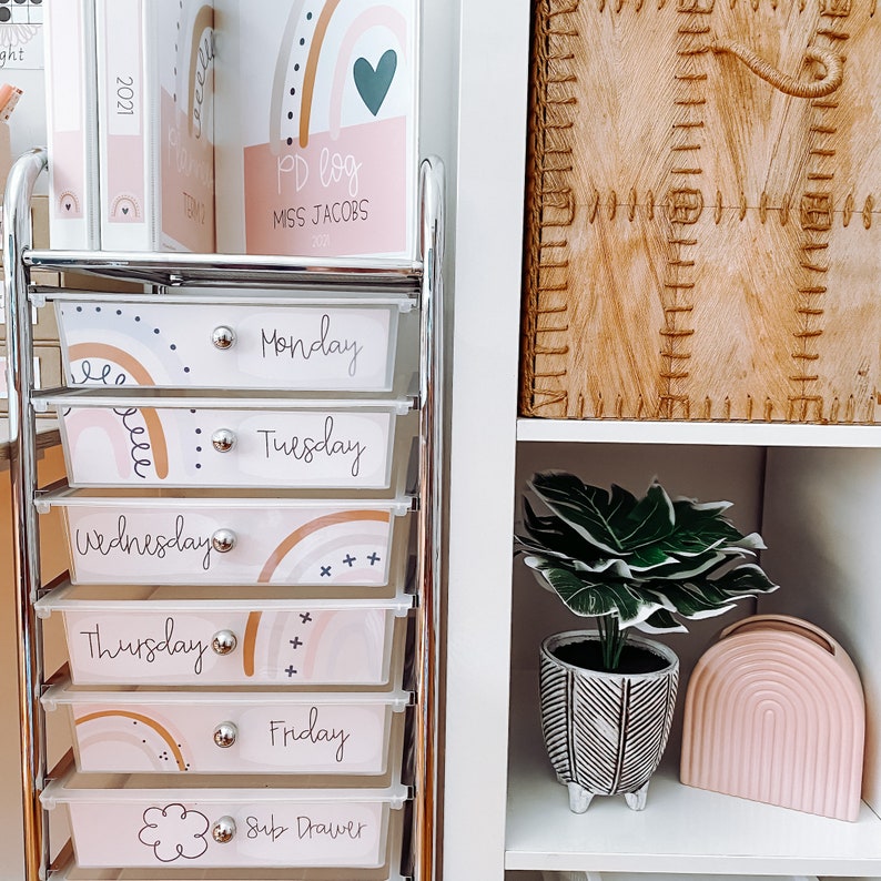 BOHO RAINBOW Teacher Rolling Cart Labels Editable Neutral Etsy Canada