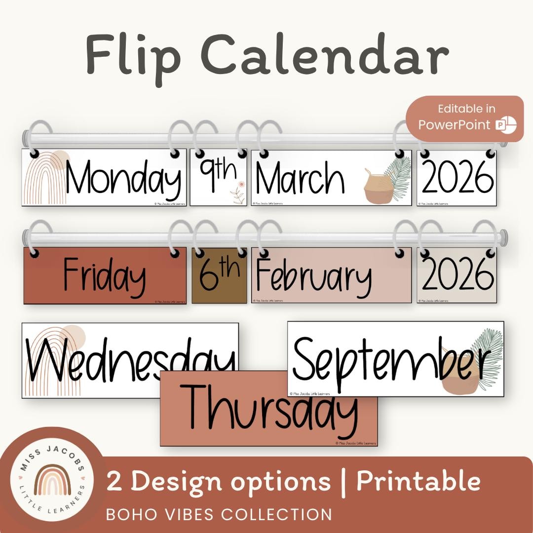 Flip Calendar | Boho Vibes Desert Neutral Classroom Themed Decor ...