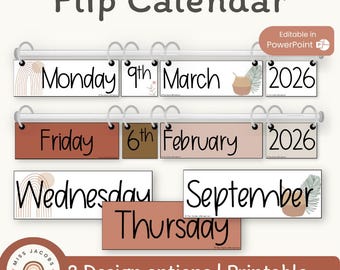 Flip Calendar | Boho Vibes Desert Neutral Classroom Themed Decor | Editable