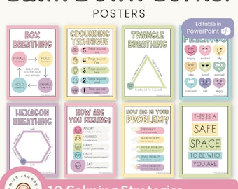 Pastel Calm Down Corner Kit, Printable Emotional Support Activities Calm Down Posters, Self Regulation Coping Skills Lessons Wall Art