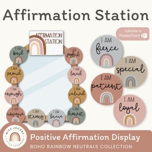 BOHO RAINBOW Affirmation Station | Positive Affirmations Mirror Display | Neutral Rainbow Classroom Decor | EDITABLE!
