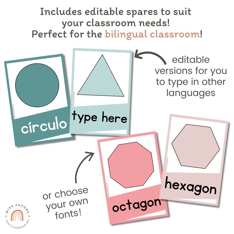Shape Posters | Modern Rainbow | Calm Classroom Decor | Editable - Etsy