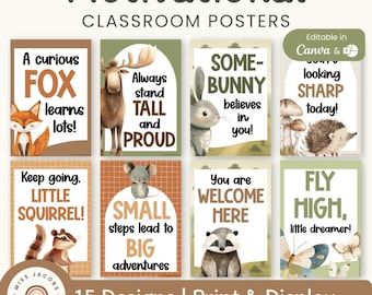 Woodland Motivational Posters, Editable Growth Mindset Classroom Decor, Printable Quote Set for Kids, Positive Affirmation Bulletin Board