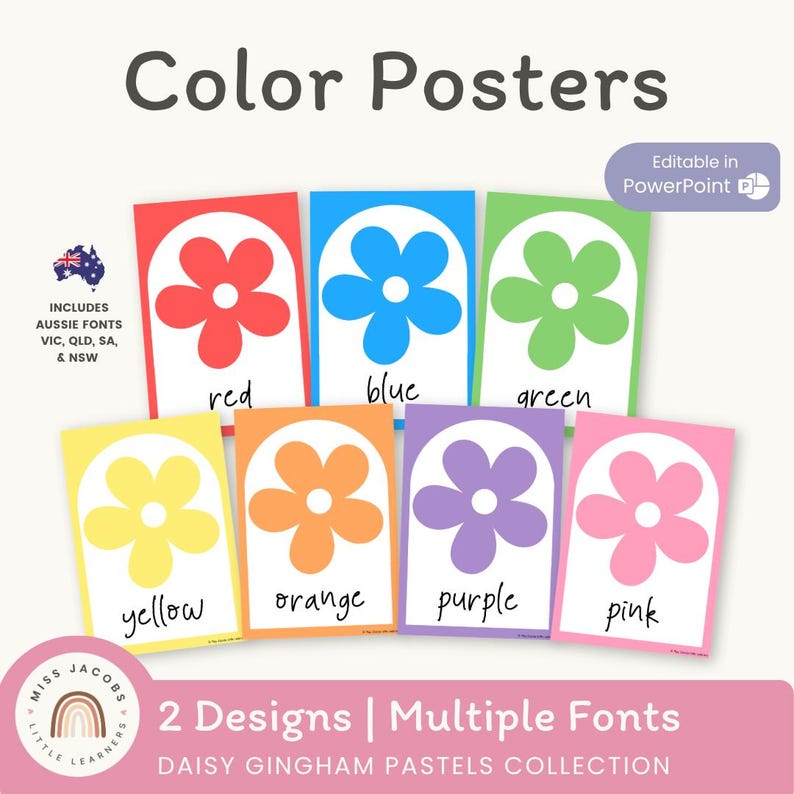 Color Posters | Daisy Gingham Pastels Classroom Decor | Editable - Etsy