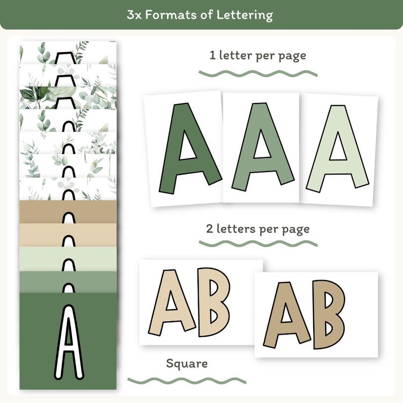 Bulletin Board Letters Set, Botanical Printable Alphabet & Numbers ...