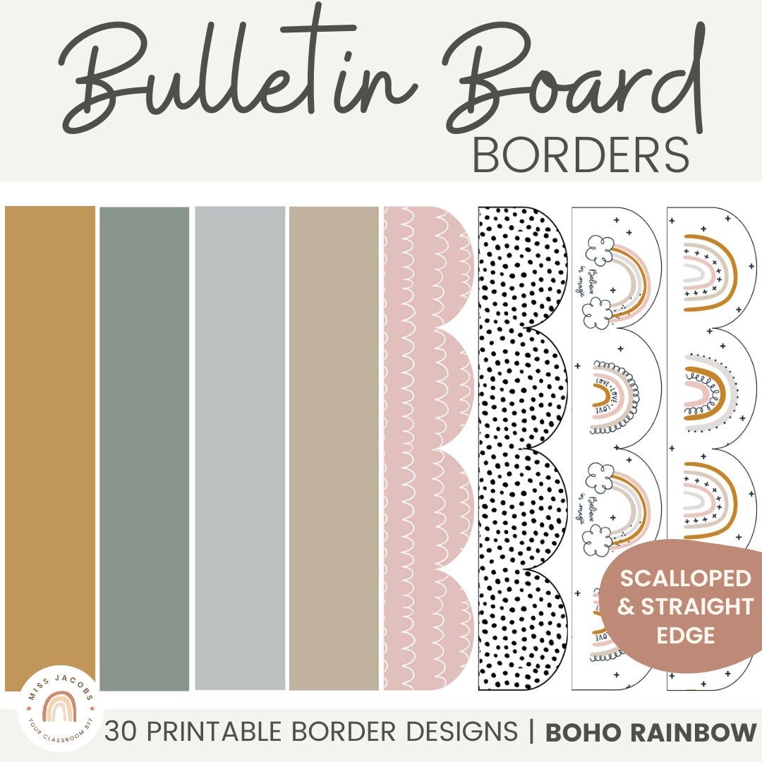 Bulletin Board Borders Boho Rainbow Calm Classroom Decor Printable