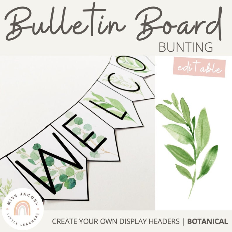 BOTANICAL Bulletin Board Signage Botanical Bunting Editable Modern Farmhouse Classroom Decor image 1
