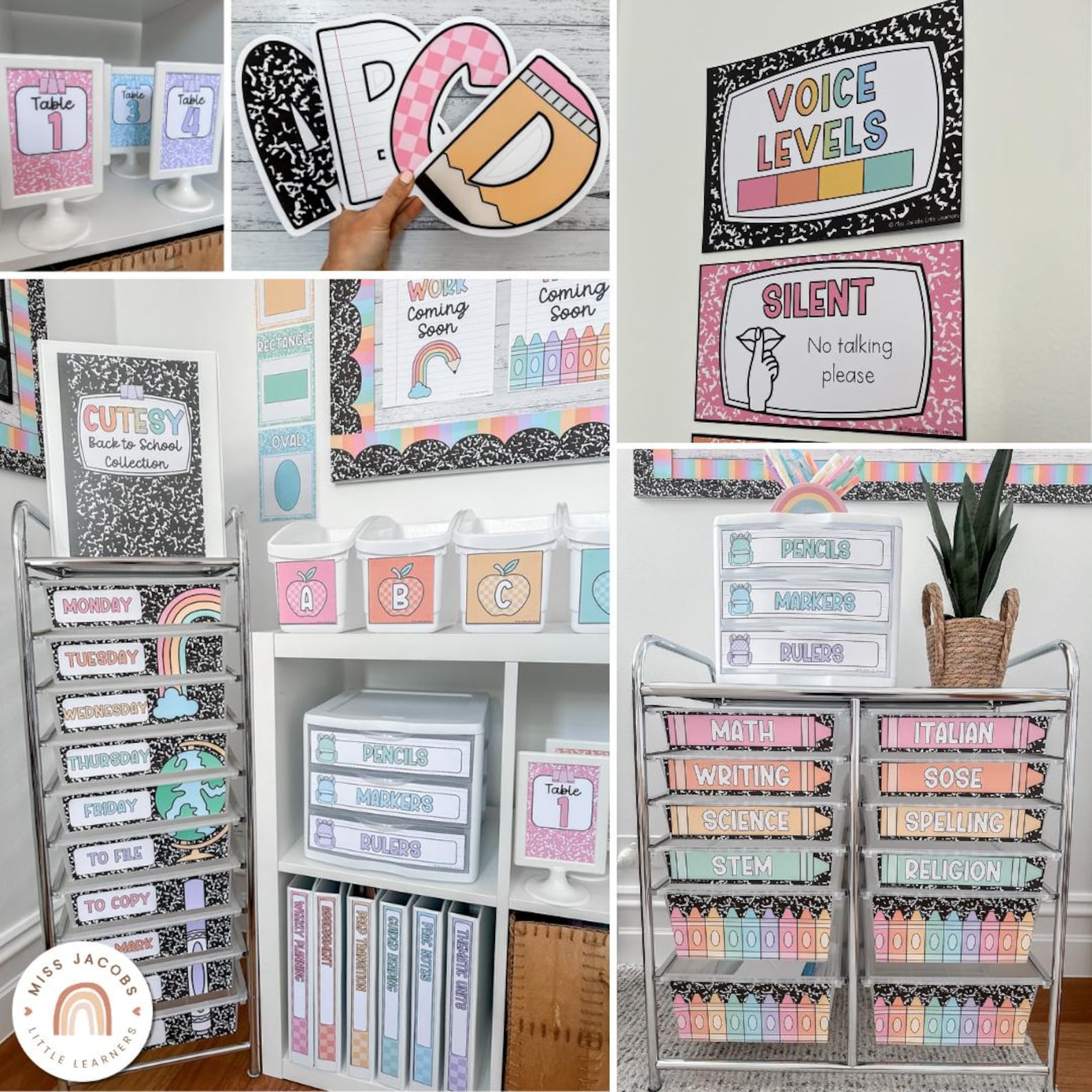 Cutesy Classroom Decor Bundle, Bright Rainbow Composition Notebook ...