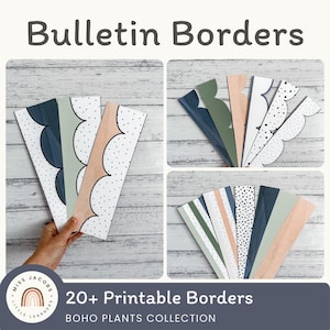 Bulletin Board Borders | Boho Plants Calm Classroom Decor | Printable Scalloped & Straight Edge Borders