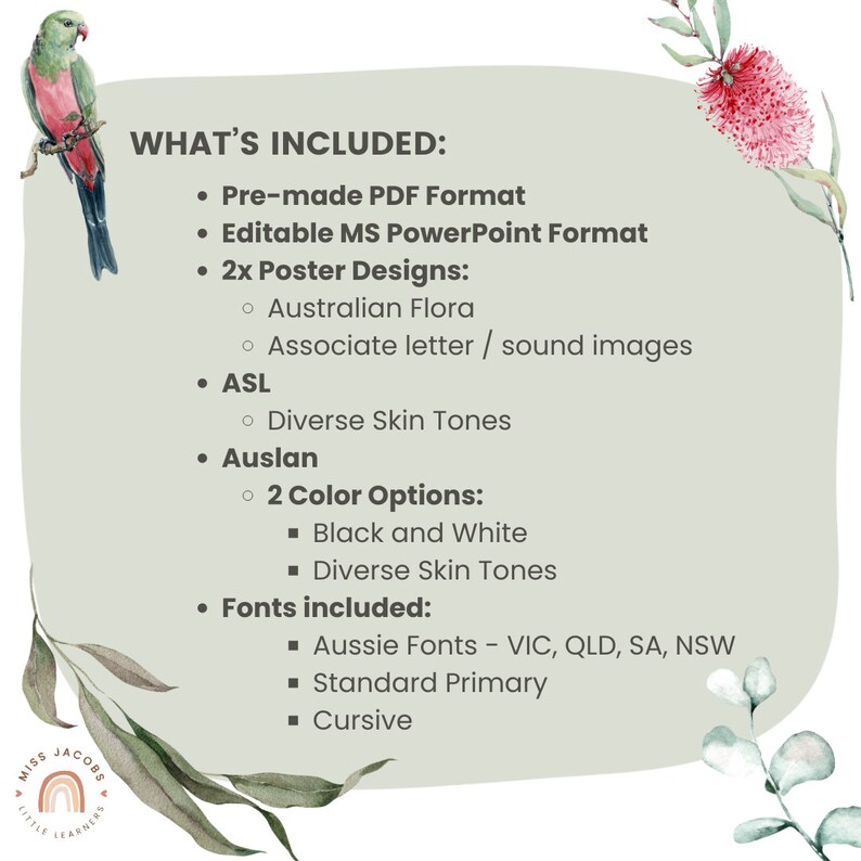 AUSTRALIANA Alphabet Posters Bundle: Flora and Fauna English, Auslan ...