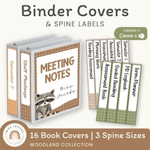 Editable Binder Covers & Spines, Woodland Binder Spines Templates Labels, Nature Theme Printable Planner Cover Teacher Folders Organization
