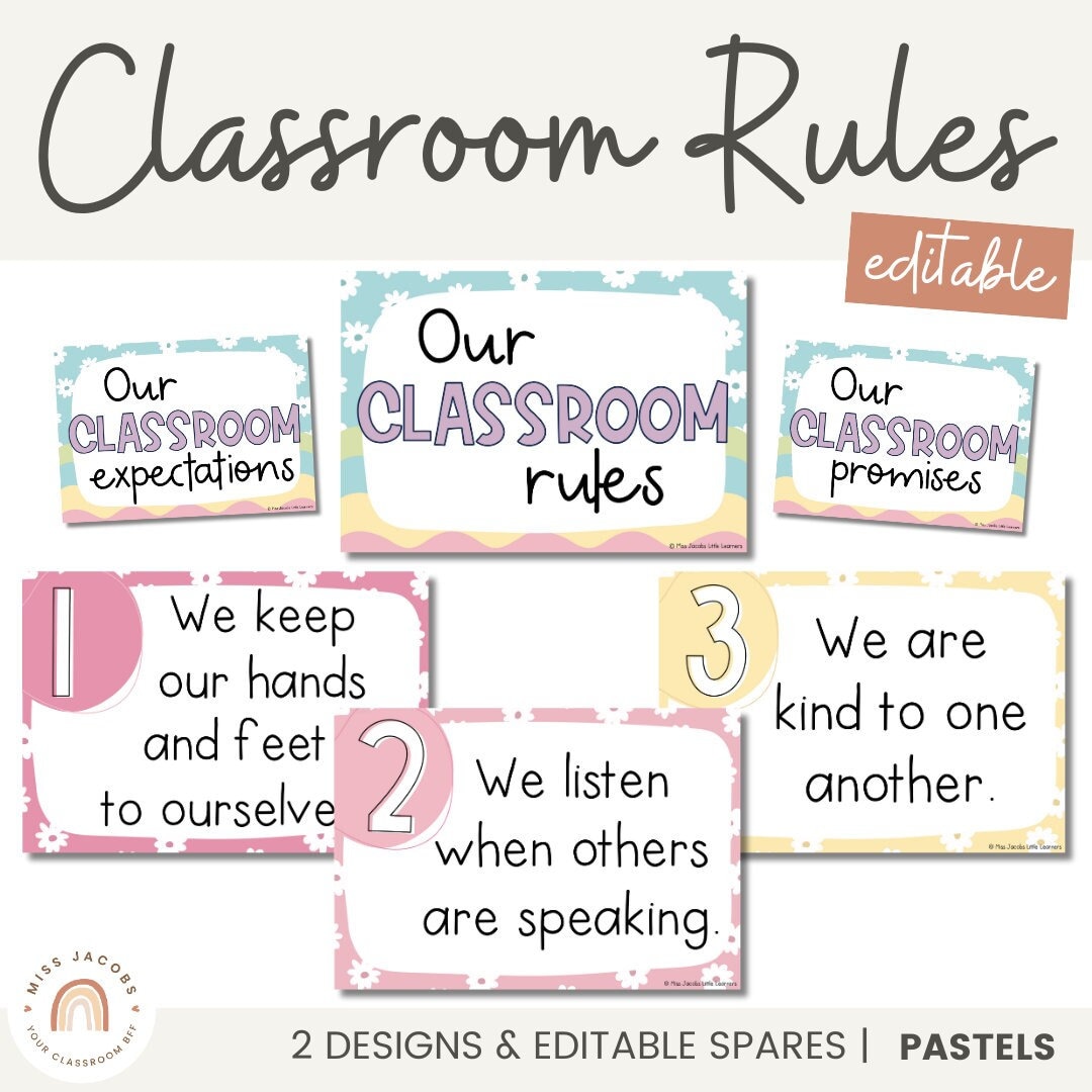 Classroom rules posters for classroom management daisy gingham pastel