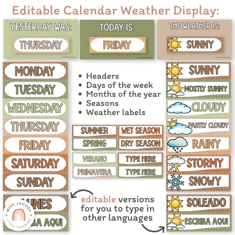 Woodland Calendar & Weather Display, Printable Nature Classroom ...