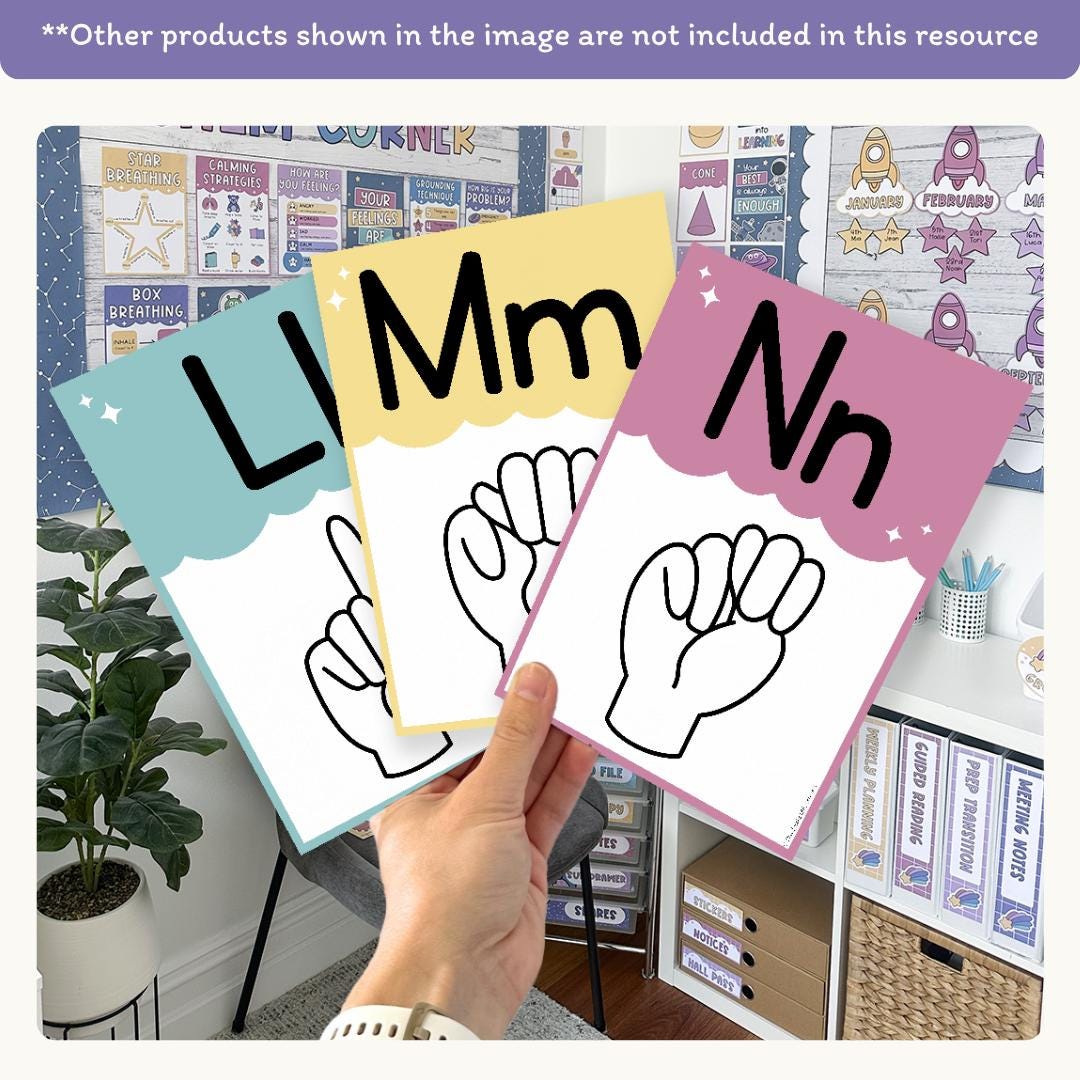 Dreamy Space ASL Alphabet Posters: A-Z American Sign Language Classroom ...