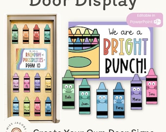 Crayon Door Display, Editable Welcome Door Signs + Student Name Labels, Printable Bright Back to School Bulletin Board Decor for Teachers