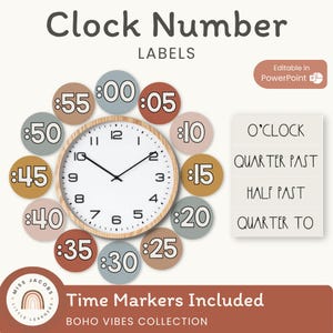 Etichette per orologio BOHO VIBES / Decorazioni per aula dai toni neutri del deserto